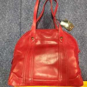 FRYE AND CO Red Leather Shoulder Bag with Gold Accents